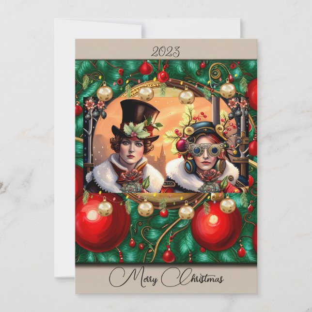 Festividades Cartão de Natal Plano de Duas Corações Steampunk (Frente)