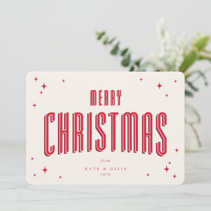 Festividades Cartão de Natal Plano Estrelas Retro Creme+Vermelh