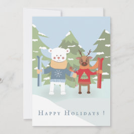 Festividades Cartão de Natal Plano Urso Polar e Rena Fofos