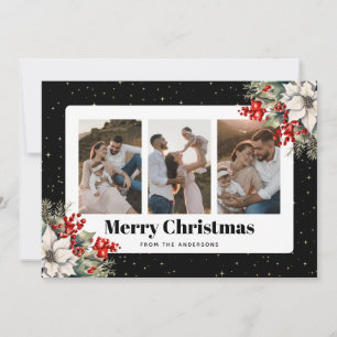 Festividades Cartão de Natal Preto Botânico com Foto