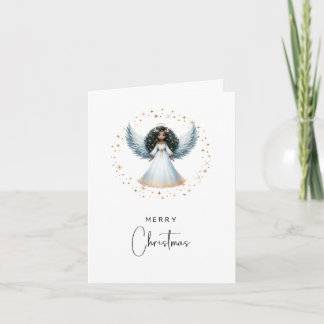 Festividades Cartão de Natal Preto Dobrado Não Fotográfico Anjo
