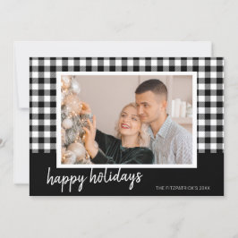 Festividades Cartão de Natal Preto e Branco Xadrez com Foto