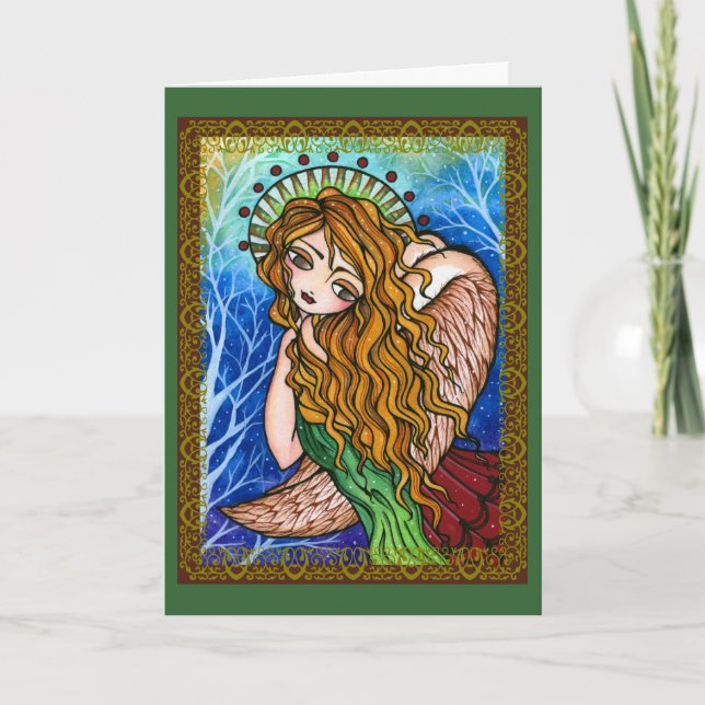 Festividades Cartão de Natal primitivo do anjo da escritura da (Frente)