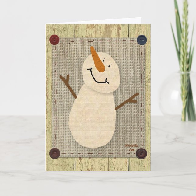 Festividades Cartão de Natal Primitivo Snowman (Frente)