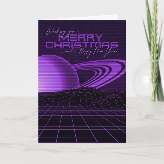 Festividades Cartão de Natal Purple Retrowave (Frente)