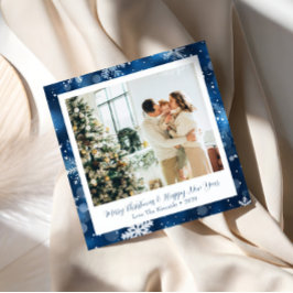 Festividades Cartão de Natal Quadrado Floco de Neve Azul Elegan