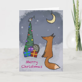 Festividades Cartão de Natal, raposa e amigos, com a sua fotogr