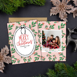 Festividades Cartão de Natal Red and Green Holly Berries