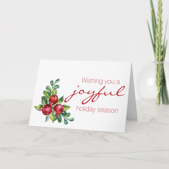 Festividades Cartão de Natal Red Berry Watercolor (Frente)