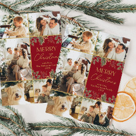 Festividades Cartão de Natal Red Dourado Botanical 5 Foto