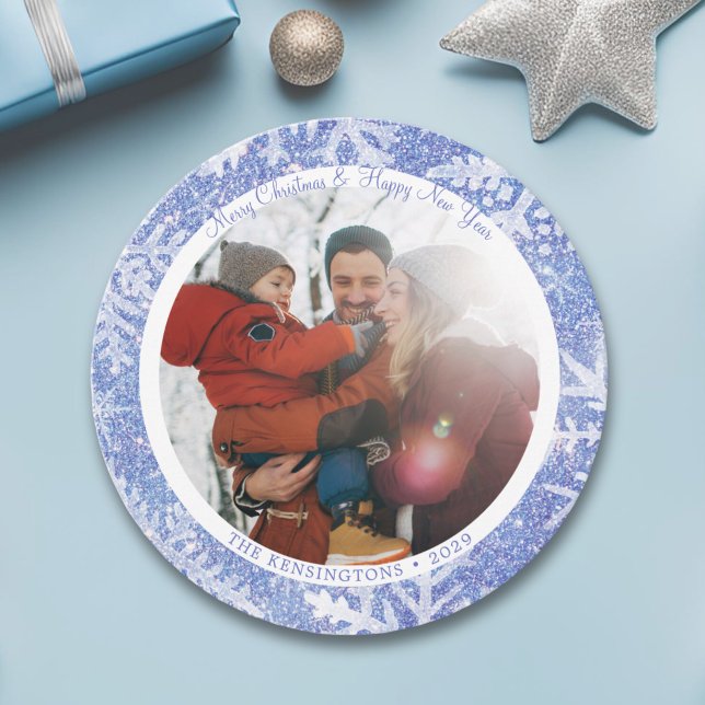 Festividades Cartão de Natal redondo personalizado com fotograf (Custom Round Christmas Card with Photo)