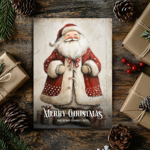 Festividades Cartão de Natal Retro Aquarela Vermelho Branco San