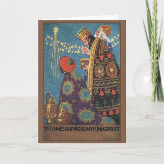 Festividades Cartão de Natal retro de Karácsonyi do Hungarian (Frente)
