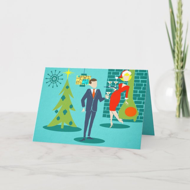 Festividades Cartão de Natal retro do casal dos desenhos (Frente)