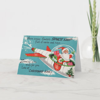 Festividades Cartão de Natal retro do papai noel da nave