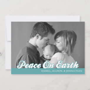 Festividades Cartão de Natal Retro Script Peace On Earth (Aqua