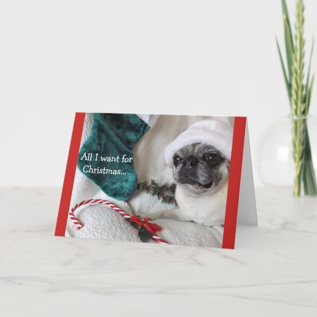 Festividades Cartão de Natal romântico do Pug (Frente)