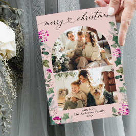 Festividades Cartão de Natal rosa e Feliz 2