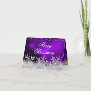 Festividades Cartão de Natal Roxo Floco de Neve de Cristal