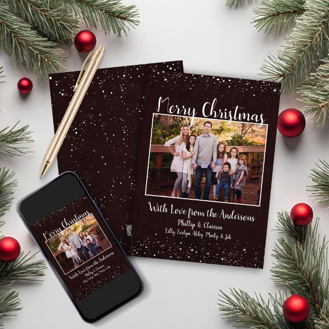 Festividades Cartão de Natal Rustic Brown Snowy (Rustic Brown Snowy Christmas Card)