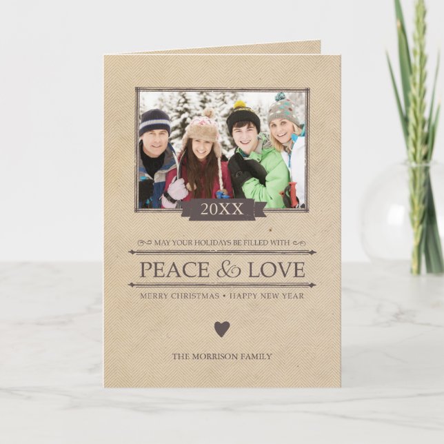 Festividades Cartão de Natal Rustic Peace & Love (Frente)