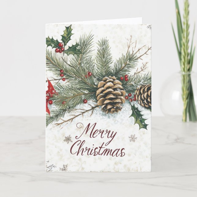 Festividades Cartão de Natal Rustic Pinecone (Frente)
