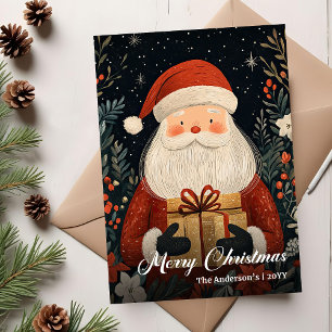 Festividades Cartão de Natal Santa nostálgico com charme folcló