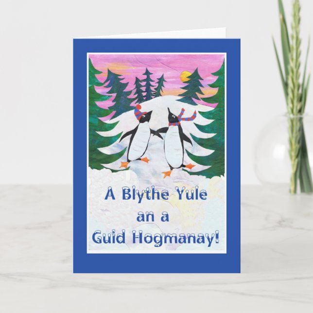 Festividades Cartão de Natal Scots - Pinguins de Pé (Frente)