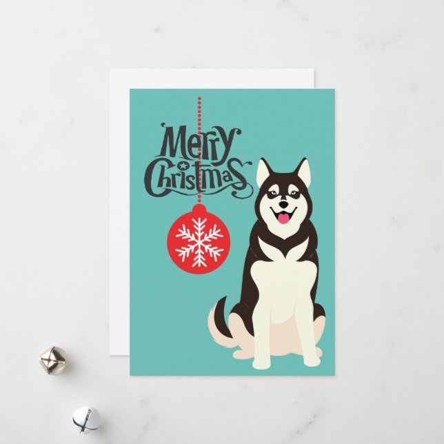Festividades Cartão de Natal Siberian Husky Retro Aqua (Frente/Verso In Situ)