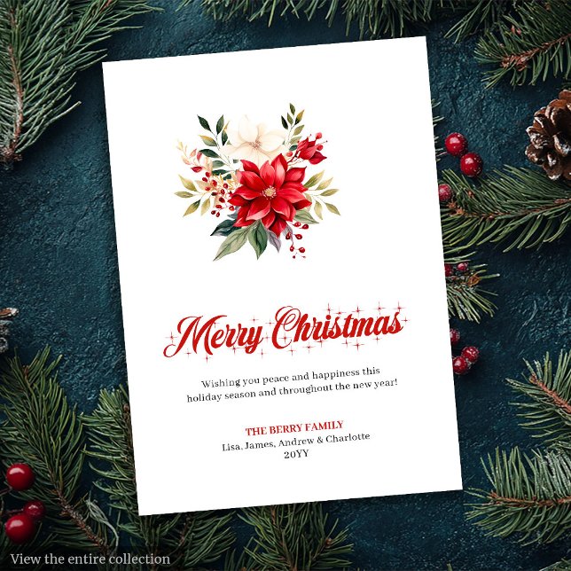 Festividades Cartão de Natal Simples com Flores Personalizado (Simple Christmas Flowers Custom Greeting Card

)
