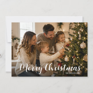 Festividades Cartão de Natal Simples com Foto e Nome da Família