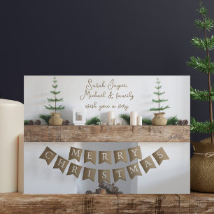 Festividades Cartão de Natal simples com lareira rústica sem fo