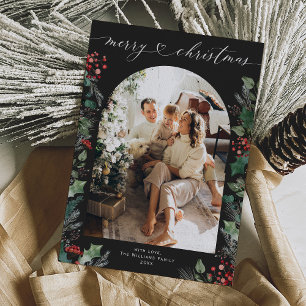 Festividades Cartão de Natal Simples Moderno de Boho Escuro