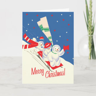 Festividades Cartão de Natal Sledding dos bonecos de neve do