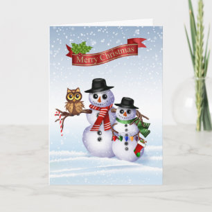 Festividades Cartão de Natal Snowman com Coruja
