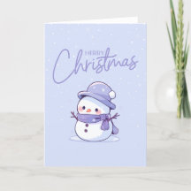 Cartão de Natal Snowman com fundo roxo