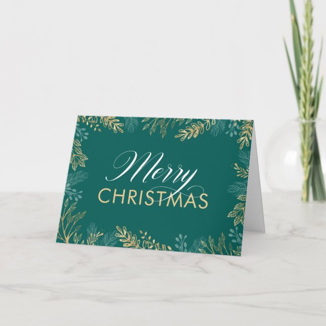 Festividades Cartão de Natal Teal de inverno Dourado (Frente)
