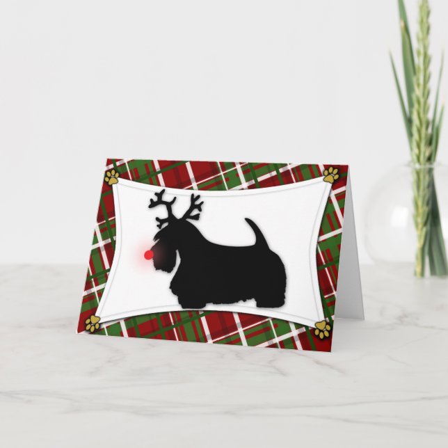 Festividades Cartão de Natal Terrier Reindeer Escocês (Frente)
