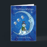 Festividades Cartão de Natal, tio Natal, boneco de neve no Mo<br><div class="desc">Cartão de Natal,  tio Natal,  boneco de neve na lua</div>