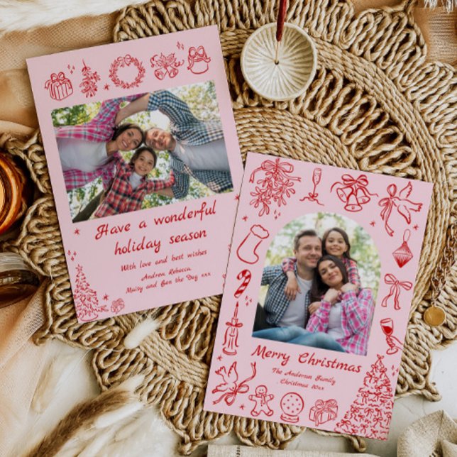 Festividades Cartão de Natal Trendente Rosa Vermelho de Cartão  (Criador carregado)