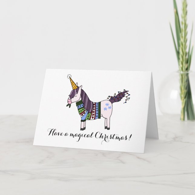 Festividades Cartão de Natal Unicorn (Frente)