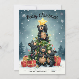 Festividades Cartão de Natal Urso Família Árvore de Natal