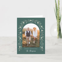 Cartão de Natal Verde com Foto Arquada de Grinalda