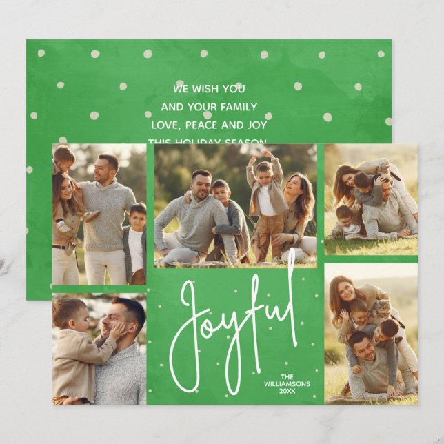 Festividades Cartão de Natal Verde com Várias Fotos (Frente/Verso)