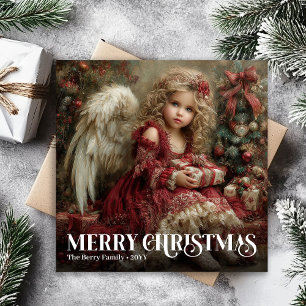 Festividades Cartão de Natal Verde Dourado Anjo Vintage Celesti