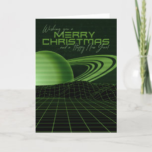 Festividades Cartão de Natal Verde Retrowave