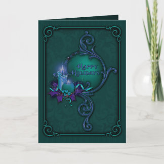 Festividades Cartão de Natal verde & roxo da luz de vela