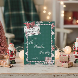 Festividades Cartão de Natal Verde Vintage Retro Fofo