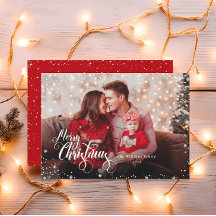 Cartão de Natal Vermelho com Foto Pessoal Feliz Na