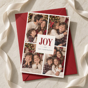 Festividades Cartão de Natal Vermelho da Família Joy com Quatro